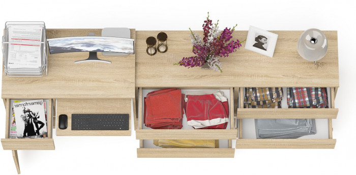 Мори компьютерный стол МС-1 левый + Комод МК1380.6, дуб сонома