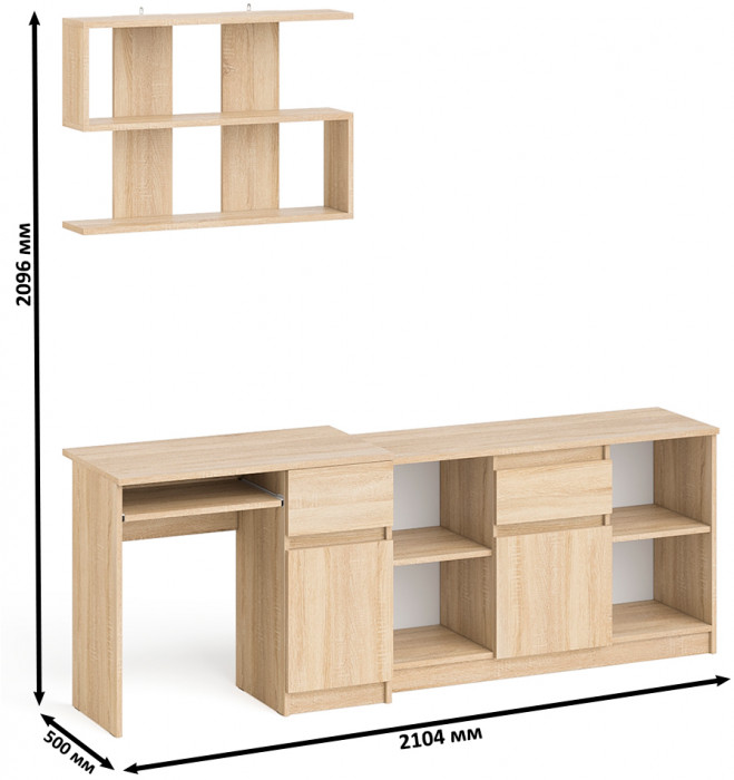 Мори компьютерный стол МС-1 правый + Тумба МТВ1204.1 + Полка 900, дуб сонома