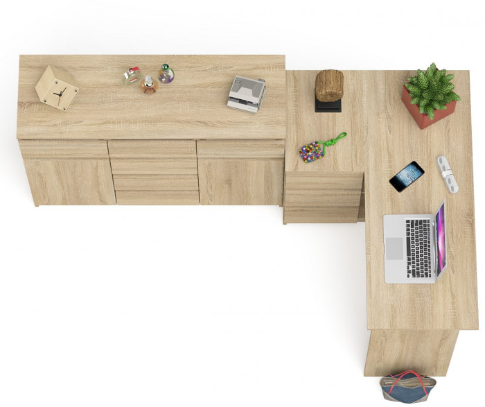 Мори компьютерный стол МС-16 левый + Комод МК1200.4, дуб сонома