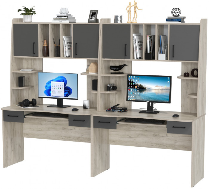 Два стола рабочих 6-0604дкс/граф Бета, дуб крафт серый/графит