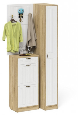 Прихожая П-6 Компоновка № 44, цвет дуб сонома/фасады МДФ белое дерево фрезеровка прованс, ШхГхВ 90х50х210 см., универсальная сборка