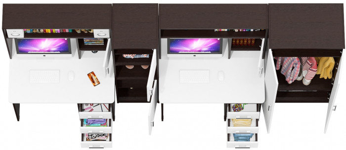 С-МД-СК9 Компоновка № 07, цвет венге/белый шагрень, ШхГхВ 317х70х160 см., НЕ универсальная сборка