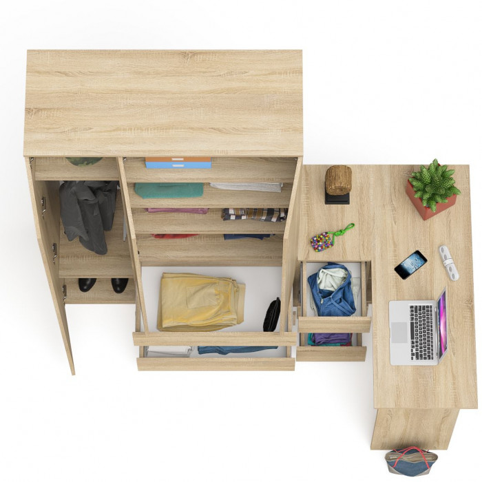 Мори компьютерный стол МС-16 левый + Шкаф МШ1200.1, дуб сонома