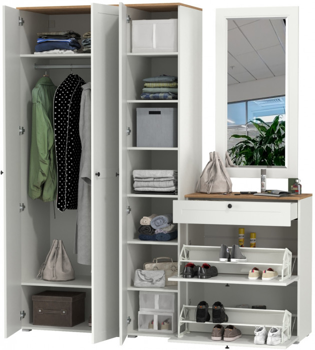 Остин Прихожая 40, белый шагрень/дуб крафт золотой