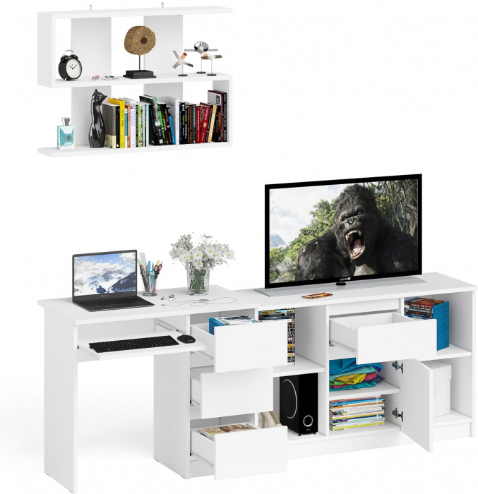 Мори Стол компьютерный МС-6 правый + Тумба МТВ1204.1 + Полка 900, цвет белый, ШхГхВ 210,4х50х209,6 см., НЕ универсальная сборка