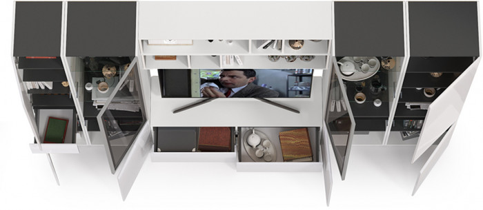 Сидней Комплектация № 034, корпус белый/чёрный/фасады МДФ белый глянец