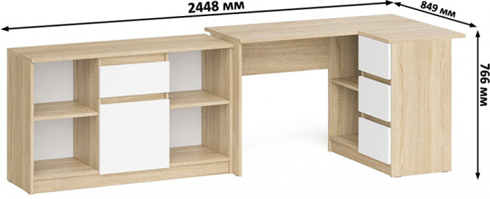 Мори компьютерный стол МС-16 правый + Тумба МТВ1204.1, дуб сонома/белый