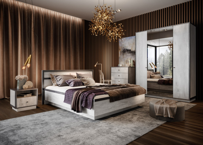 Кровать двуспальная 160х200 "Тиффани" с щитовым основанием - Бетон пайн светлый/Дуб шале графит