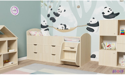 Кровать-чердак Малыш 7 (Дуб молочный/Дуб молочный)