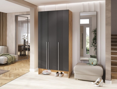 Луна Шкаф 3-х ств. графит софт NEW/дуб крафт