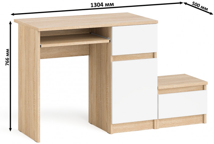 Мори компьютерный стол МС-1 правый + Тумба ТМП400.1, дуб сонома/белый