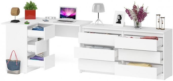 Мори компьютерный стол МС-16 левый + Комод МК1380.6, белый