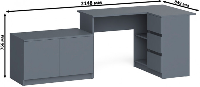 Мори Стол компьютерный МС-16 правый + Тумба МА900.1, цвет графит, ШхГхВ 214,8х84,9х76,6 см., выдвижные ящики справа, НЕ универсальная сборка