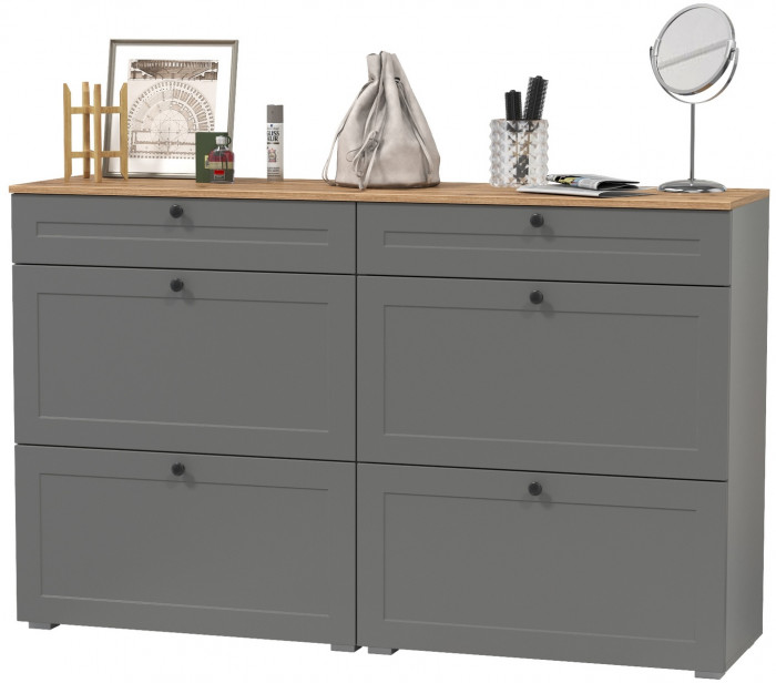 Остин 16.121 Тумба для обуви + 16.121 Тумба для обуви, серый графит/дуб крафт золотой