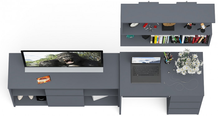 Мори Стол компьютерный МС-6 правый + Тумба МТВ1204.1 + Полка 900, цвет графит, ШхГхВ 210,4х50х209,6 см., НЕ универсальная сборка