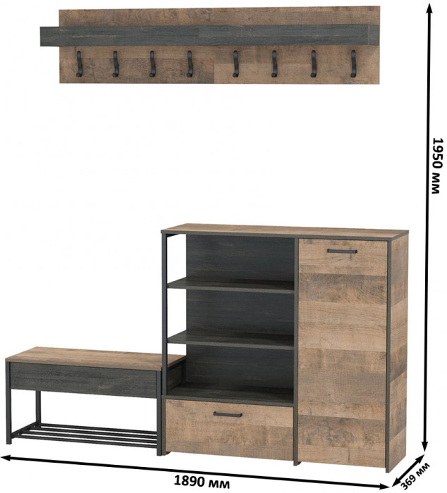 Трувор Прихожая 184, дуб гранж песочный/интра