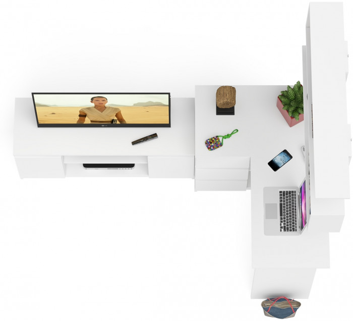 Мори компьютерный стол МС-16 левый + Тумба МТВ1200.1 + Полка 1200, белый