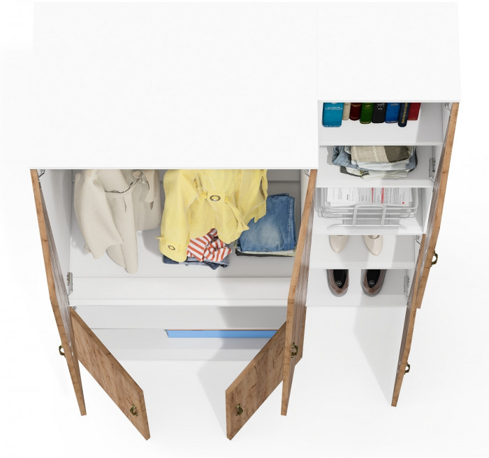 Лидер-8 Модуль Пенал + Шкаф МД 19Б, белый шагрень/крафт золото