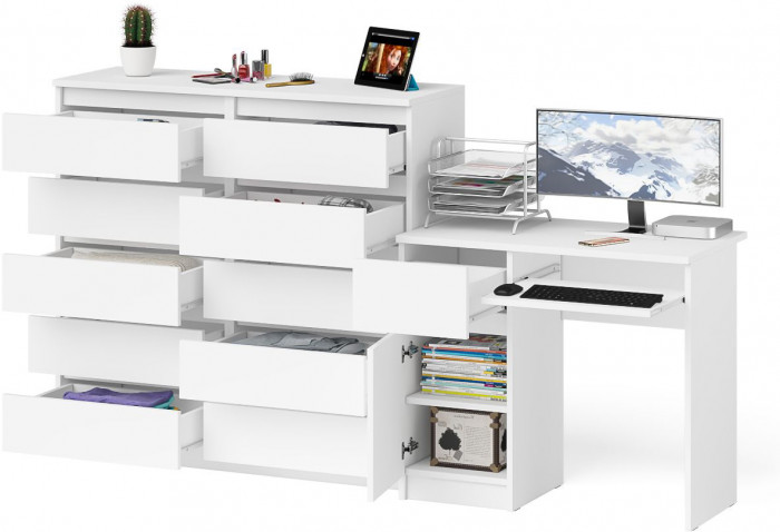 Мори компьютерный стол МС-1 левый + Комод МК1200.10, белый