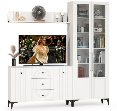 Валенсия Гостиная № 096, цвет ЛДСП белый шагрень/МДФ белый шагрень, ШхГхВ 217,3х38,4х225,2 см., универсальная сборка