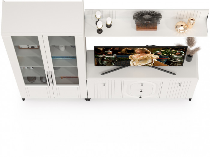 Валенсия Гостиная № 096, цвет ЛДСП белый шагрень/МДФ белый шагрень, ШхГхВ 217,3х38,4х225,2 см., универсальная сборка