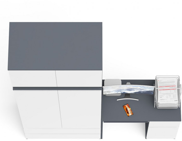 Мори Стол компьютерный МС-1 правый + Шкаф МШ900.1 + Антресоль МА900.1, цвет графит/белый, ШхГхВ 180,4х50,4х234,2 см., выдвиж. ящик справа, НЕ ун. сб.