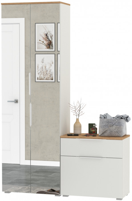 Октава Прихожая 09, белый шагрень/дуб крафт золотой/фасады МДФ белый шагрень