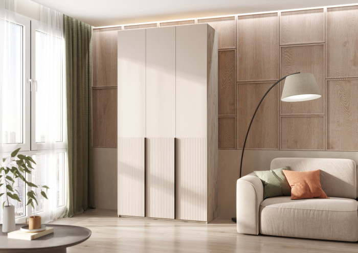 Марвэл Шкаф 3-х створчатый 1200, Крафт серый/Кашемир