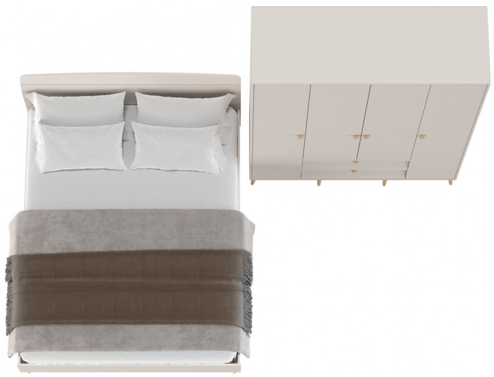 Афина Спальня Кровать 1600 + Шкаф 4-х дверный, кашемир серый