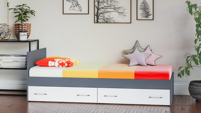 Мори Кровать с ящиками 0900, графит/белый