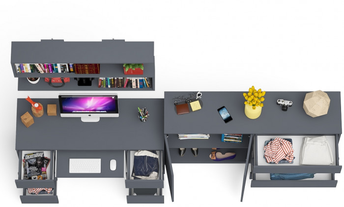 Мори компьютерный стол МС-2 + Комод МК1600.1 + Полка 1200, графит