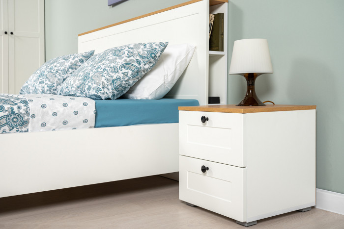 Остин 11.53 Кровать + ортопед + 16.152 Тумба прикроватная, белый шагрень/дуб крафт золотой