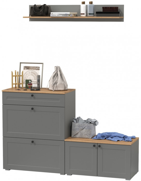 Остин Прихожая 65, цвет серый графит/дуб крафт золотой, ШхГхВ 160х41,9х160 см., универсальная сборка