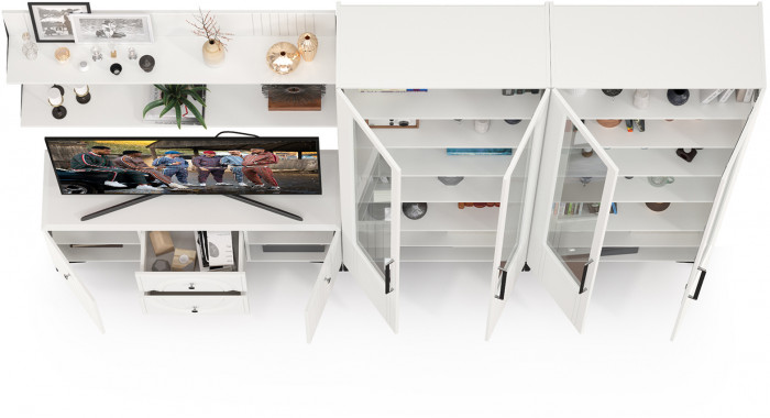 Валенсия Гостиная № 075, ЛДСП белый шагрень/МДФ белый шагрень