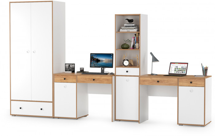 Вуди Компоновка № 29, цвет белый премиум/дуб крафт золотой, ШхГхВ 351х52,7х205 см., универсальная сборка