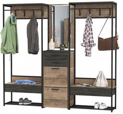 Трувор Прихожая 245, цвет дуб гранж песочный/интра, ШхГхВ 210х37х194,2 см., универсальная сборка