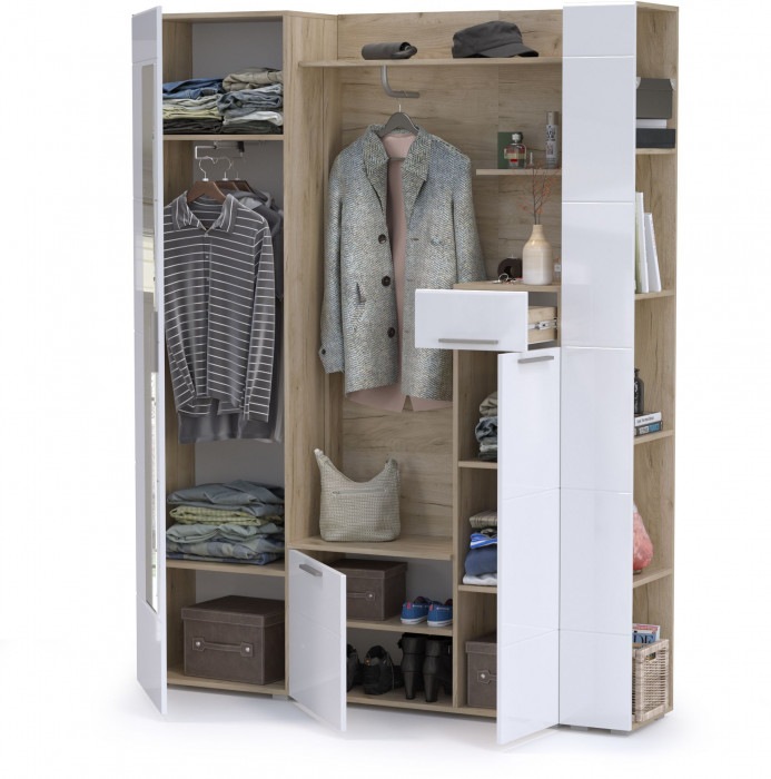 Лайн Прихожая № 08, цвет дуб крафт серый/фасады МДФ белый глянец, ШхГхВ 166,8х35,1х210 см., НЕ универсальная сборка