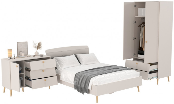 Афина Спальня 04-1400, цвет кашемир серый, сп.м. 1400х2000 мм., б/м, основание есть - фанера