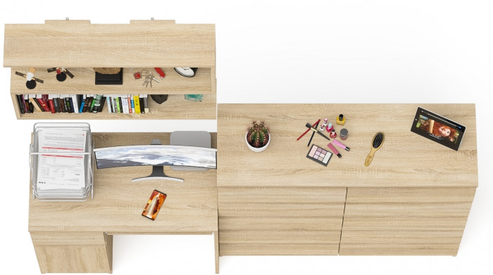 Мори Стол компьютерный МС-1 левый + Комод МК1200.10 + Полка 900, цвет дуб сонома, ШхГхВ 210,4х50х209,6 см., НЕ универсальная сборка