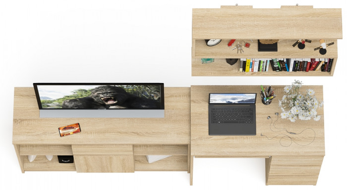 Мори Стол компьютерный МС-6 правый + Тумба МТВ1204.1 + Полка 900, цвет дуб сонома, ШхГхВ 210,4х50х209,6 см., НЕ универсальная сборка