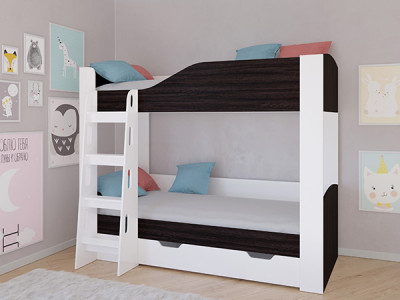 Кровать двухъярусная АСТРА 2  Белый/Венге с ящиком