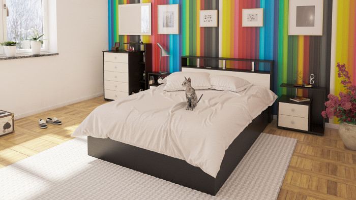 Камелия Кровать 1400 + две тумбы, венге/дуб лоредо