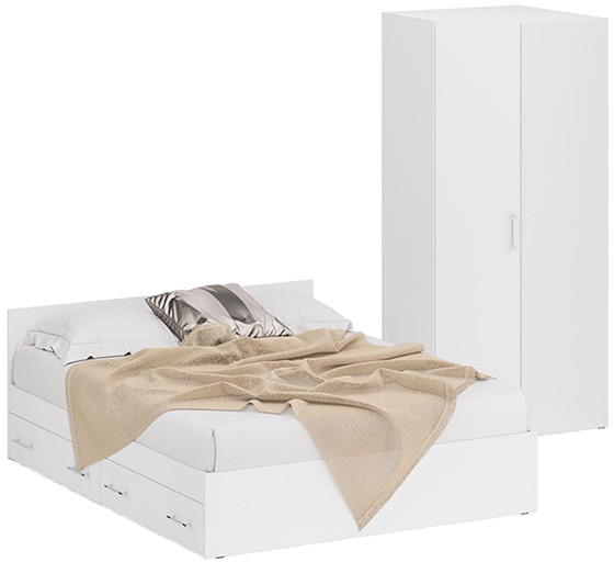 Кровать с ящиками 1600 + угловой шкаф Стандарт, белый