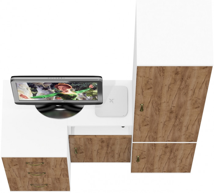 Лидер-8 Пенал МД 22Б + Тумба МД 3.16 + Тумба МД 3.19, белый шагрень/крафт золото