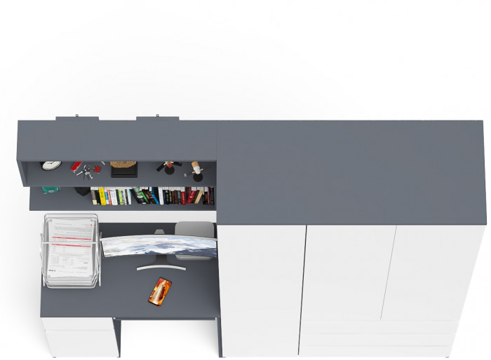 Мори компьютерный стол МС-1 левый + Шкаф МШ1200.1 + Полка 900, графит/белый