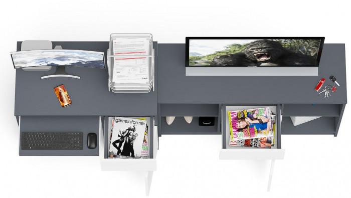 Мори компьютерный стол МС-1 правый + Тумба МТВ1204.1, графит/белый