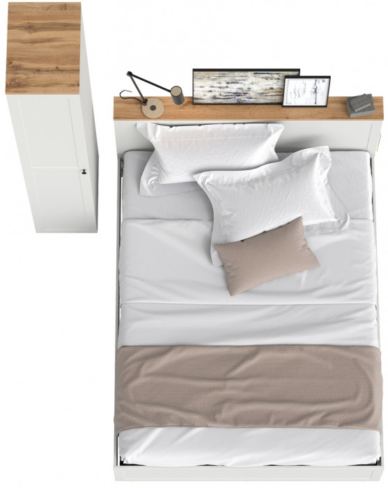 Остин 11.53 Кровать + ортопед + 13.225 Шкаф-пенал, белый шагрень/дуб крафт золотой