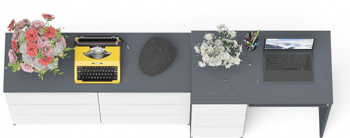 Мори компьютерный стол МС-6 левый + Комод МК1200.6, графит/белый