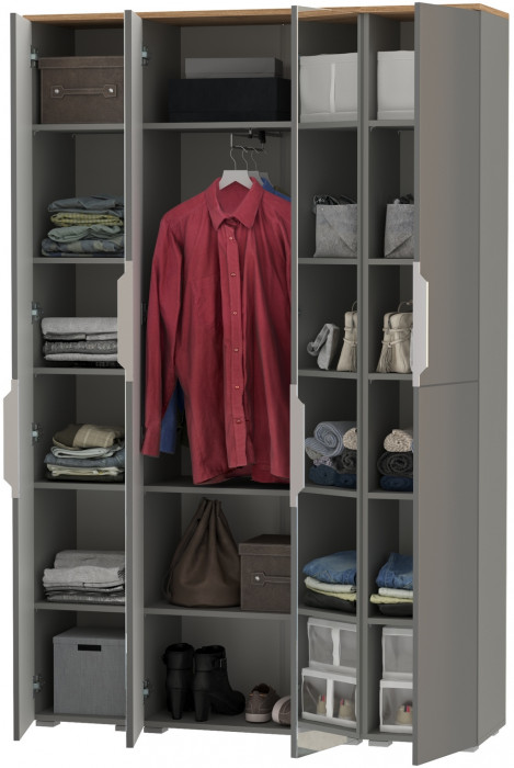 Октава Набор шкафов 01, цвет серый графит/дуб крафт золотой/фасады МДФ серый графит, ШхГхВ 128,8х35,3х197,6 см., универсальная сборка