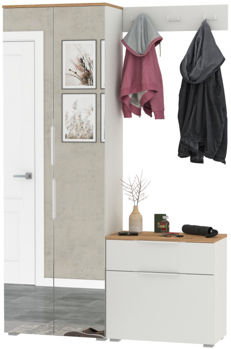 Октава Прихожая 11, белый шагрень/дуб крафт золотой/фасады МДФ белый шагрень